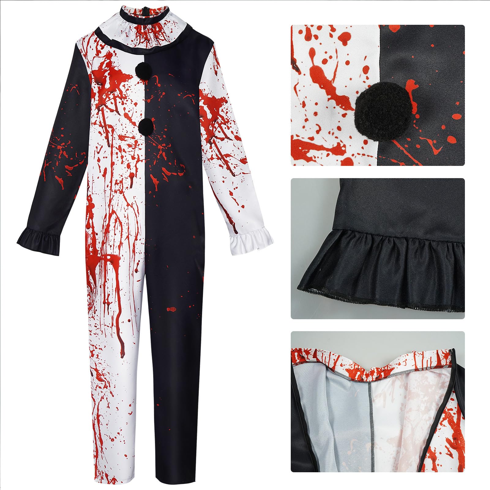 Maryparty Terrifier Costume Adult Killer Terrifier Clown Black White Jumpsuit Cosplay Costume for Halloween Party (MEN, M) - Image 3