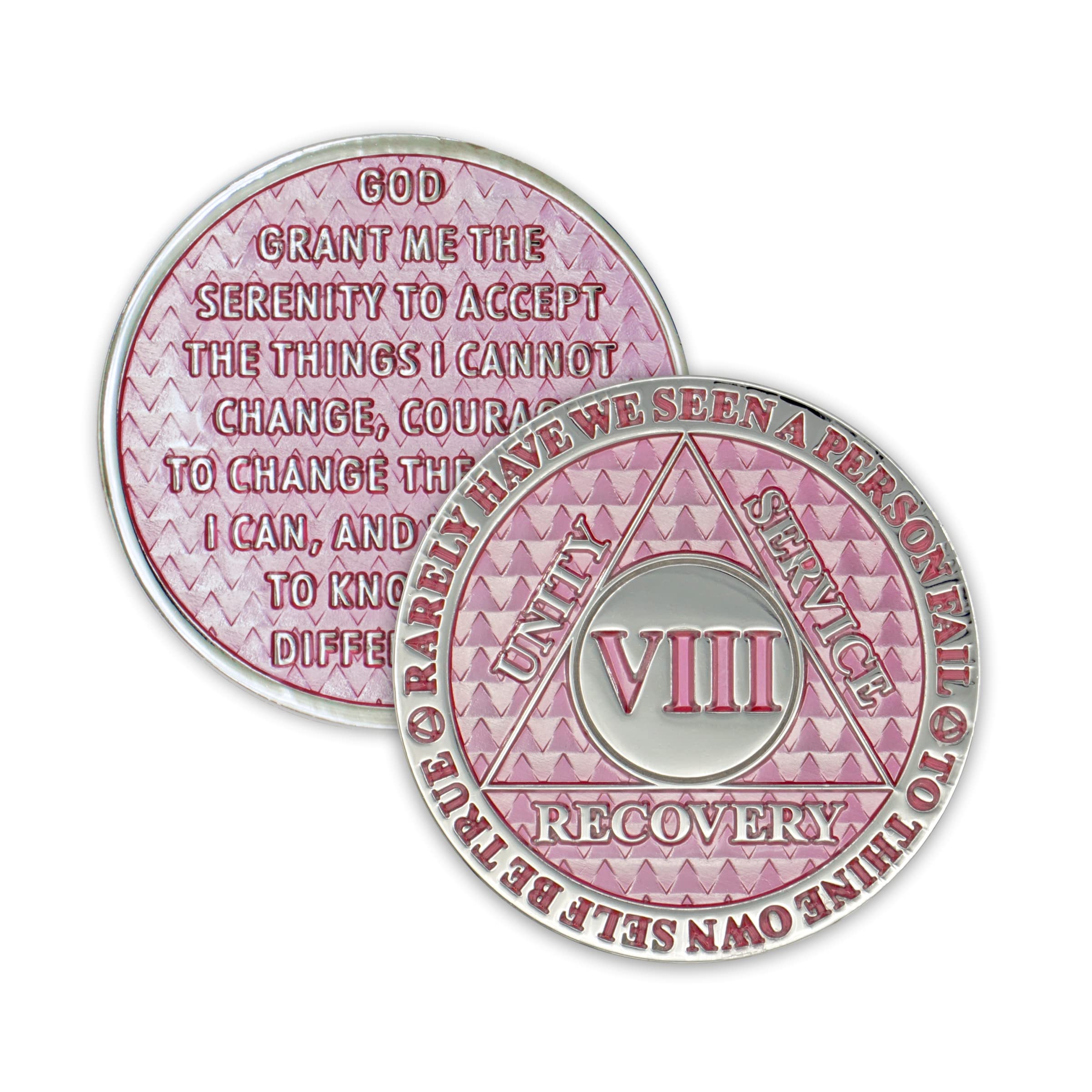 8 Year Sobriety Coin | Legacy AA Chip | Thick Triplate Recovery Anniversary Token (Pink)