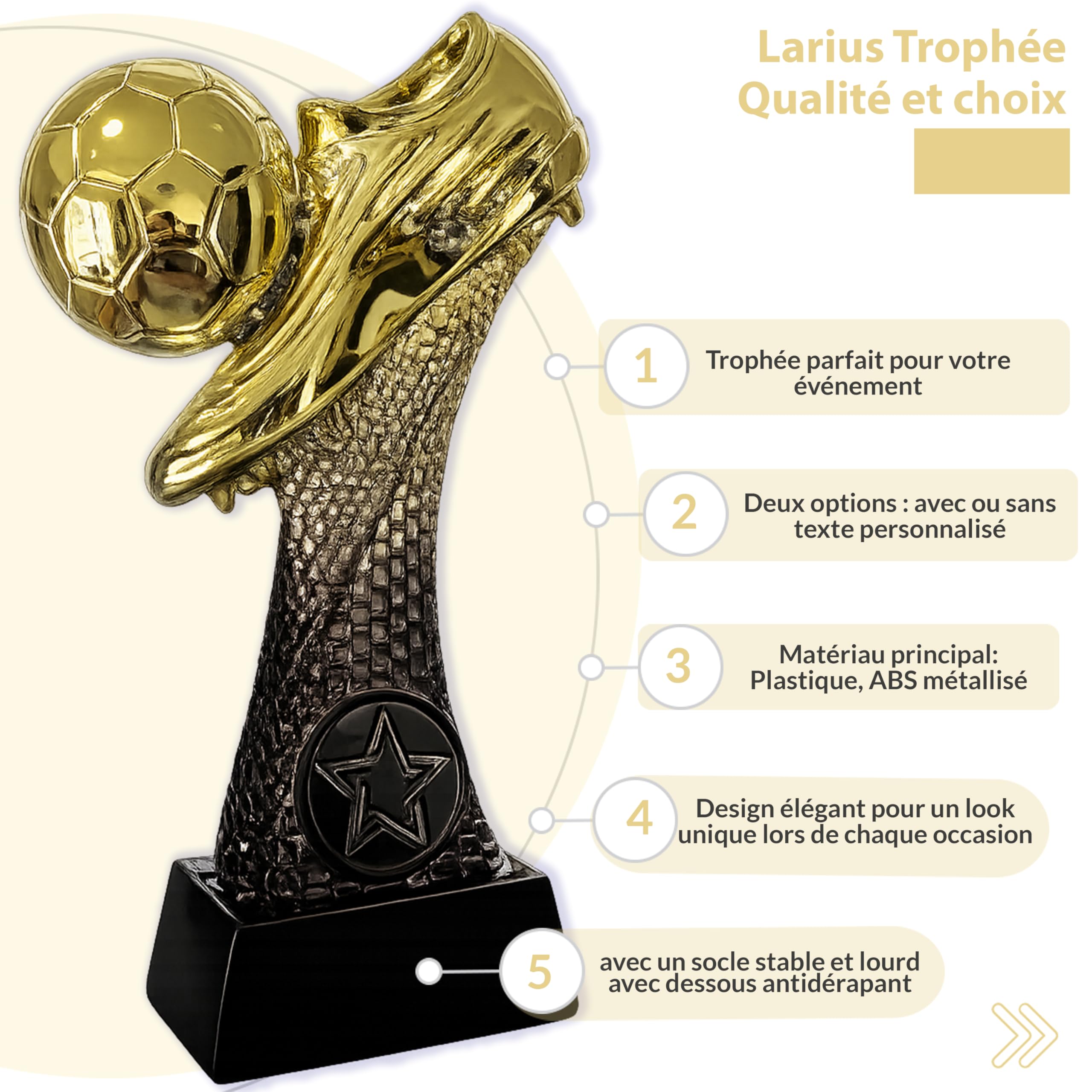 Larius Trophée de football 16 à 21,5 cm (300 à 500 g) - Coupe de vainqueur avec/sans gravure - Coupe de football pour enfants et adultes - Tournoi MVP, récompense - F6
