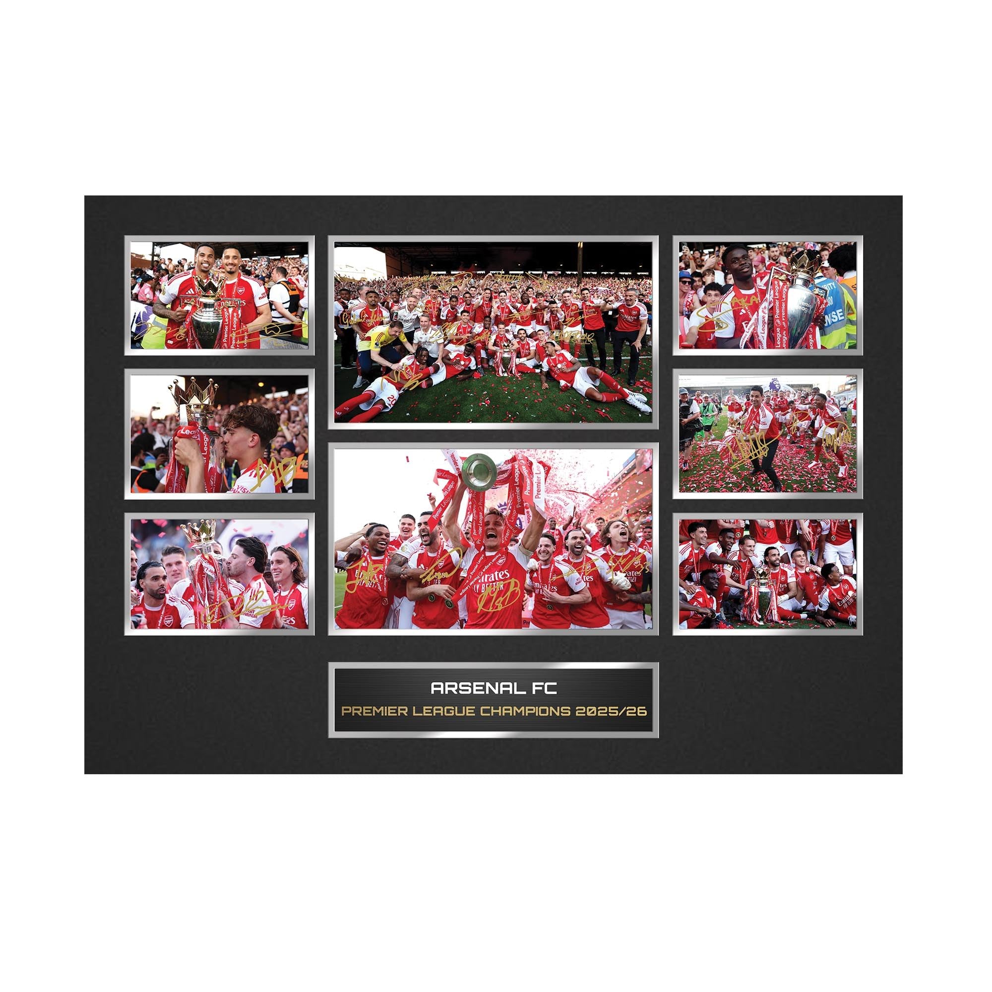 Memorabilia Hub Black Arsenal Premier League Champions 2025/26 Multi Photo Signed Collage Display Framed Football Memorabilia Title Winners Gift For Gunners Fans A3 Unframed