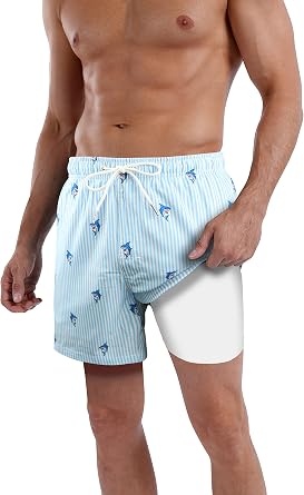 Mens Swim Trunks Compression Liner Quick Dry 5.5 Swimwear Swim Shorts with Boxer Brief Lined