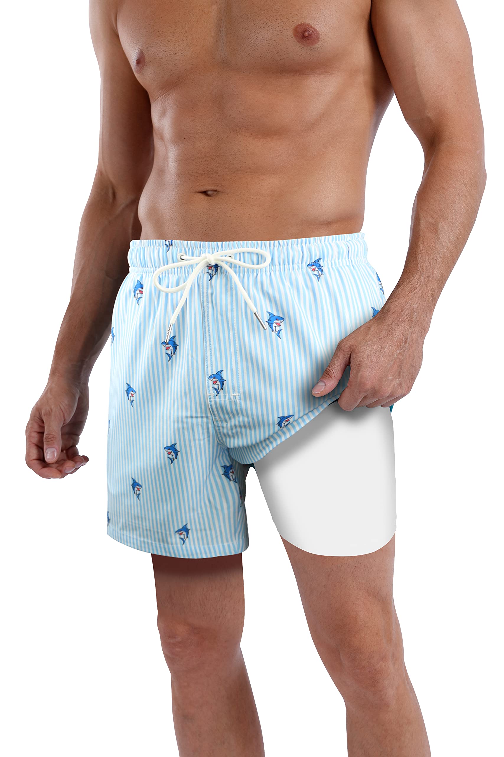 QRANSS Mens Swim Trunks Compression Liner Quick Dry 5.5'' Swimwear Swim Shorts with Boxer Brief Lined