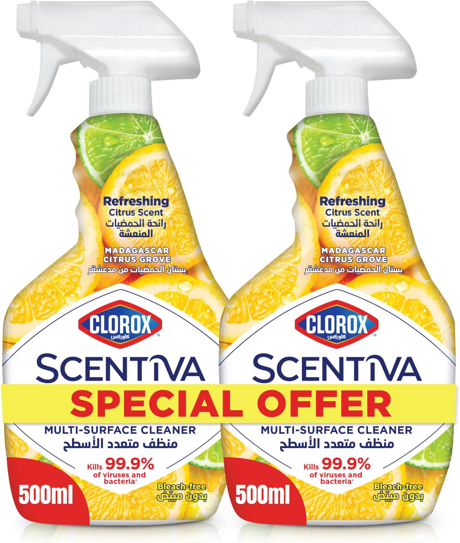 Scentiva Multi Surface Spray Cleaner 500ml, Dual Pack, Madagascar Citrus Grove, Kills 99.9% of Viruses and Bacteria