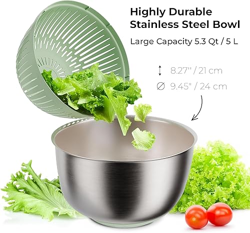 Miniatura 2 de Ensaladera de acero inoxidable grande  Cuenco de lavado de frutas y verduras con colador  Molinillo de lechuga, limpiador de frutas, secadora de