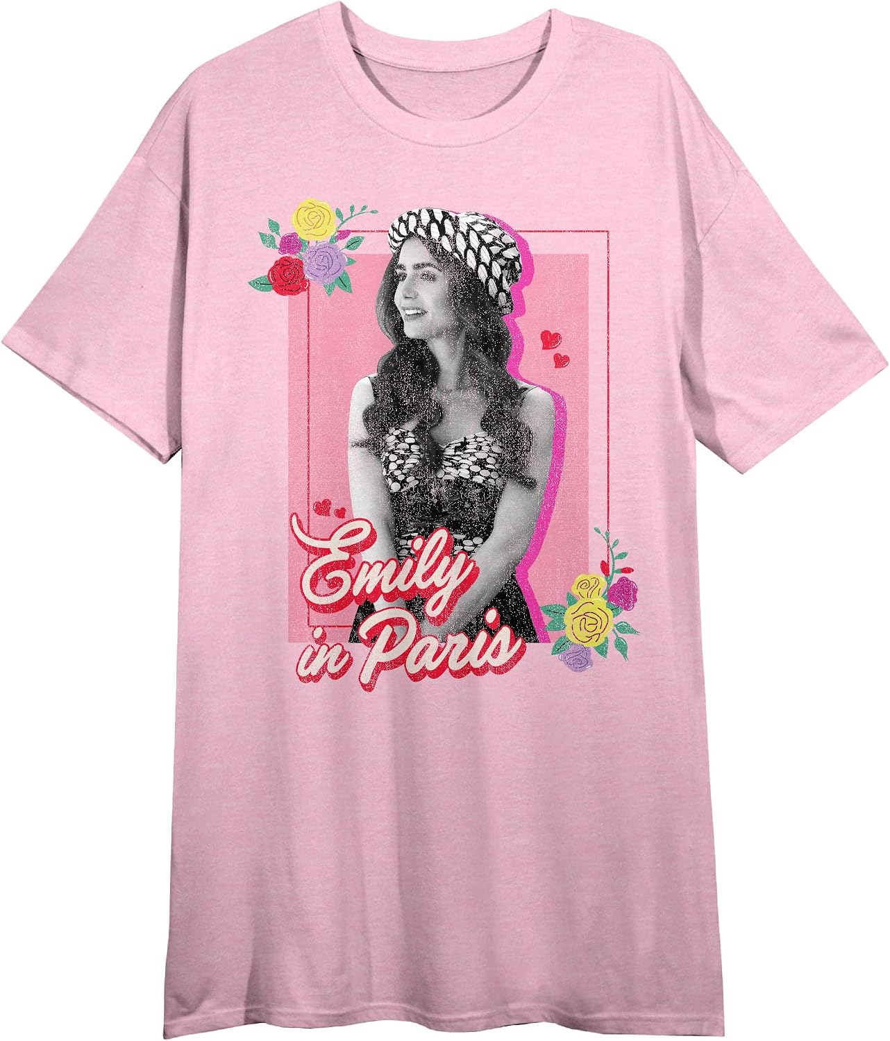 Emily in Paris Emily and Title Logo Women's Pink Short Sleeve Crew Neck Sleep Shirt