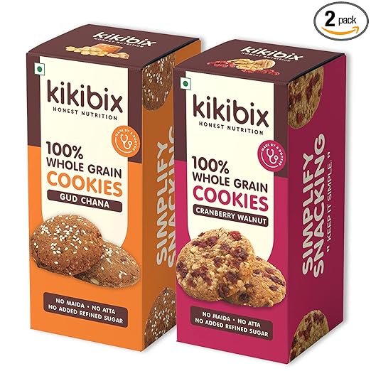 Kikibix Oats & Channa Sattu Cookies Combo | Gur Chana, Cranberry Walnut | Organic Jaggery | No Maida, No Wheat | High Protein, High Fiber Cookies For Kids & Adults | Tasty & Healthy Snacks | 260 Gms