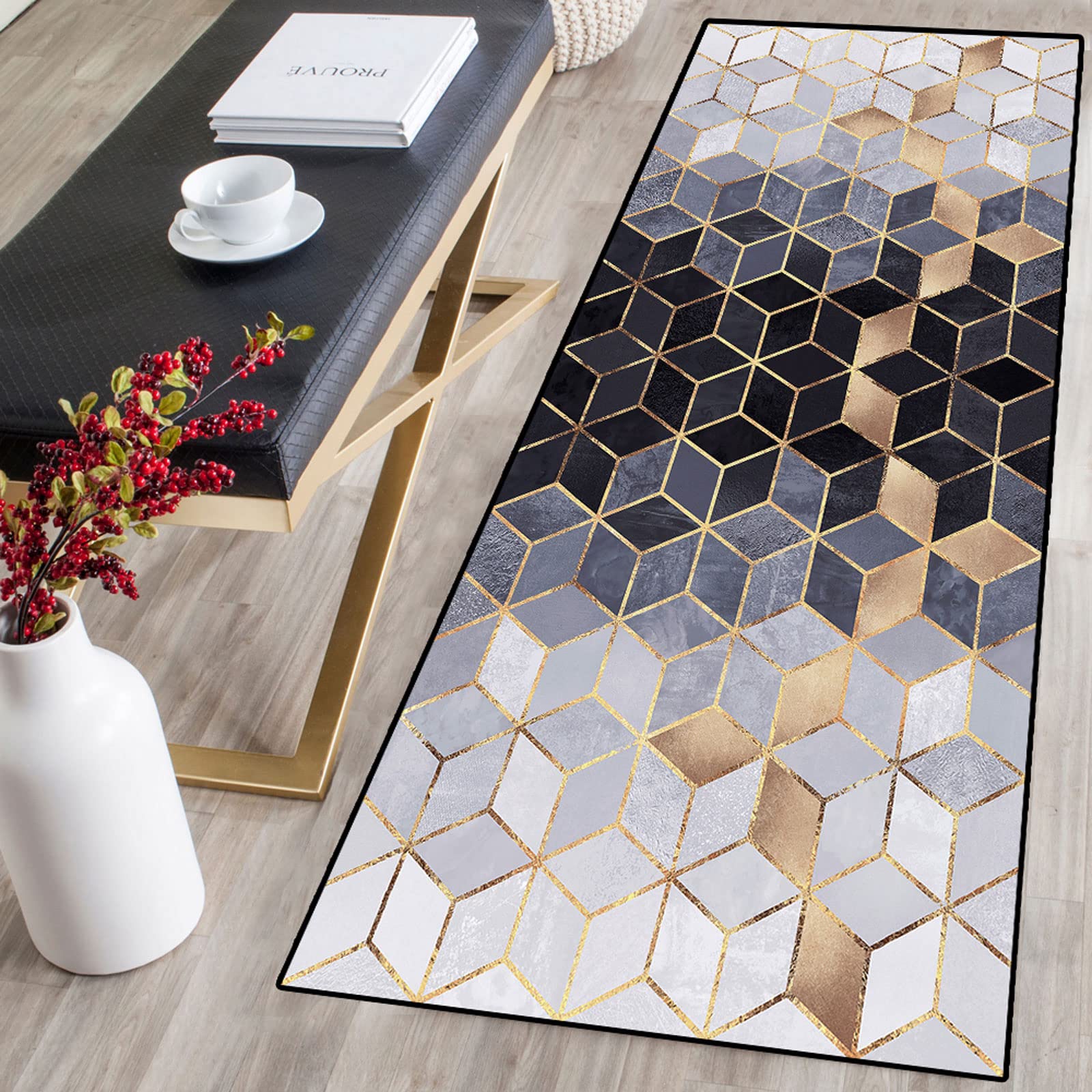 Teppichläufer Modern Küchenläufer Niederflor Flurläufer,Bunter Modern Geometrisch rutschfest Waschbar,für Korridor,Schlafzimmer,Innen Wohnzimmer,Küche - Anpassbar
