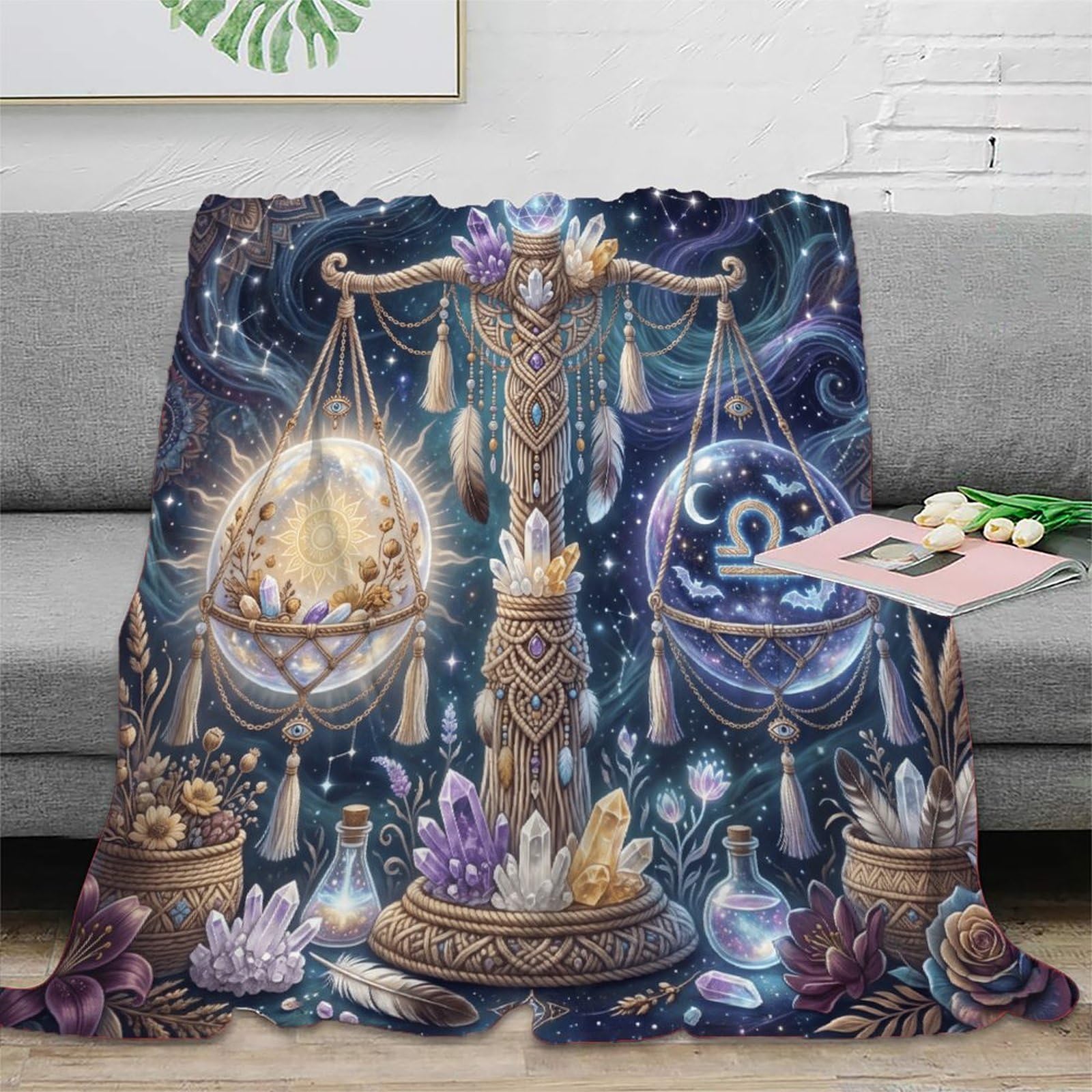 W7C8U2X3 Zodiac Libra Bohemia for Flannel Throw Blanket, Reading Couch Use