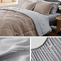 Vista 6 de Bedsure Taupe King Size Comforter Set - 7 Pieces Reversible King Bed in a Bag King Bed Set with Comforters, Sheets, Pillowcases & Shams, King
