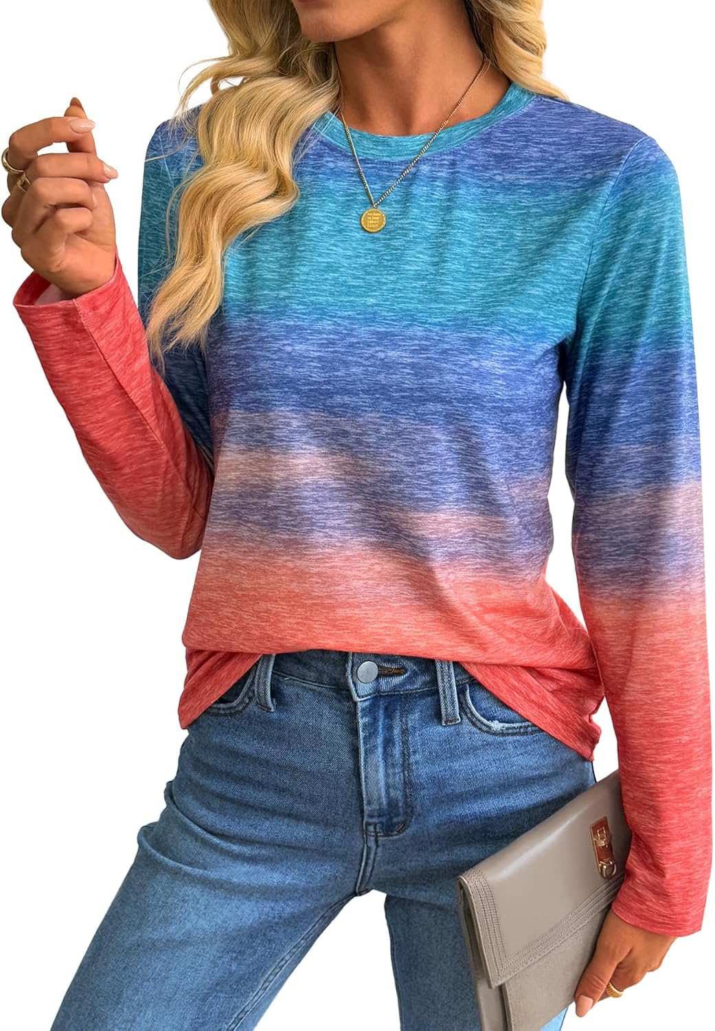 Sofias Choice Womens Ombre Long Sleeve Tie Dye Shirt