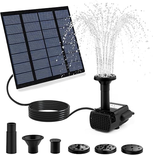 Solar Fountain Pump, DIY Solar Water Pump Kit for Bird Bath, Upgraded 1.8W Solar Powered Fountain with 9.84FT Cord & 4 Nozzles Modes for Outdoor Features, Ponds, Garden, Fish Tank