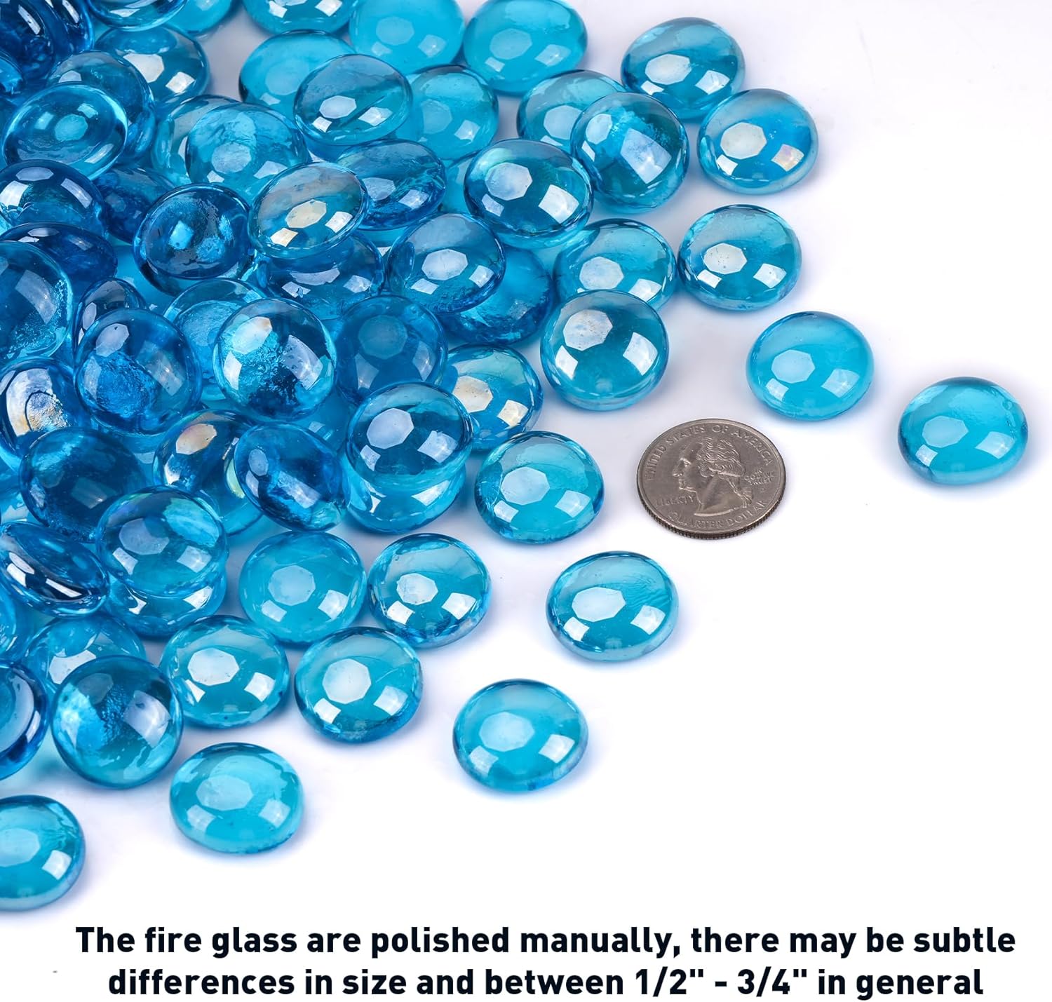 Skyflame 10-Pound Fire Glass Beads for Fire Pit Fireplace, 1/2-Inch Size Caribbean Blue Luster Decorative Blended Fireglass Drops for Landscaping