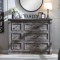 Vista 21 de Cómoda de 5 cajones para dormitorio, cómodas de granja de 46" de altura y cajoneras con columna romana, cómoda de armario rústica de madera con dos