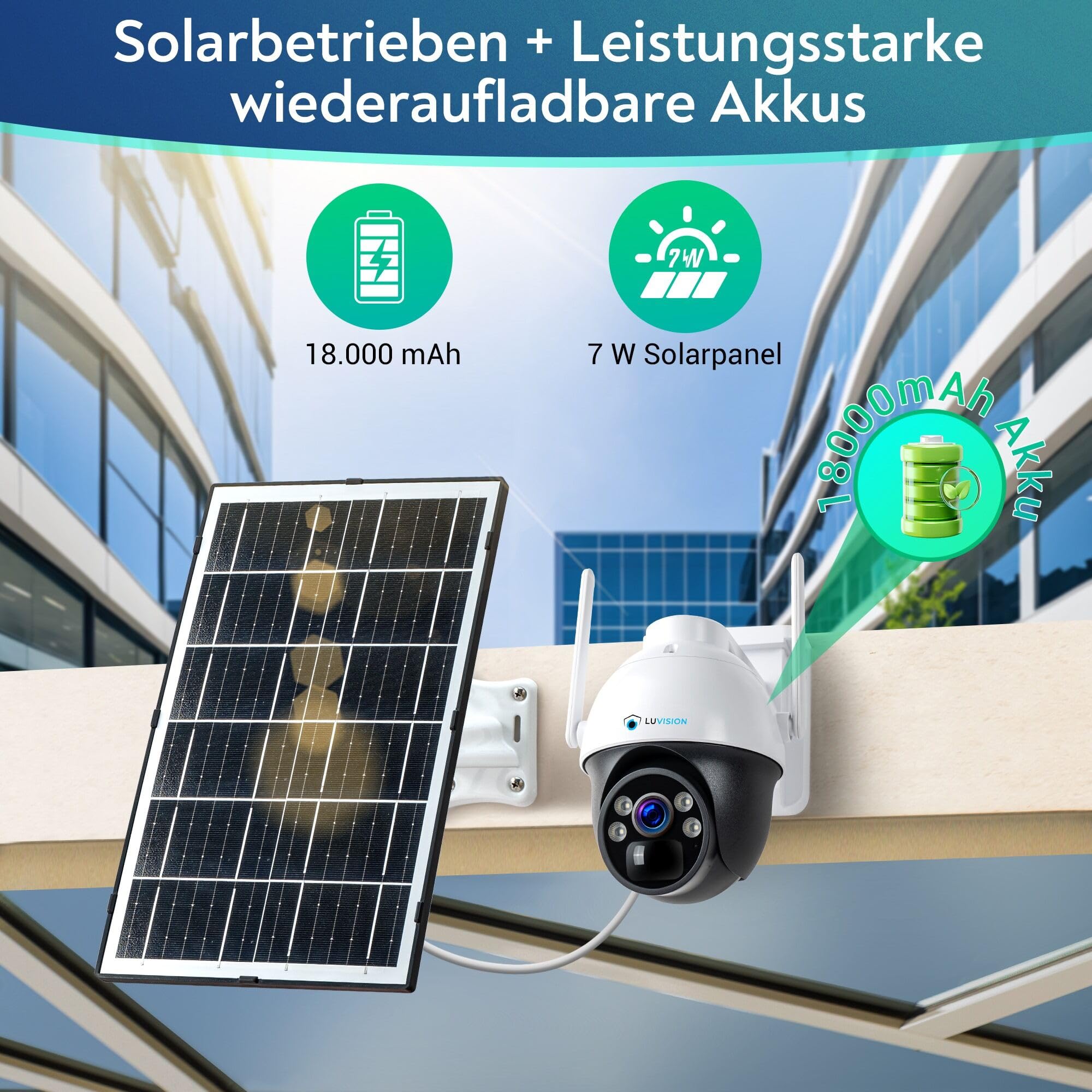 4G LTE【4MP+PTZ+ PC Software】 Solar Überwachungskamera inkl. SIM Karte, außen, Solarpanel, 18000mAh Akku Batterie, 2-Wege Audio, KI Bewegungsverfolgung, Auto Tracking AOV 24/7 Daueraufnahme