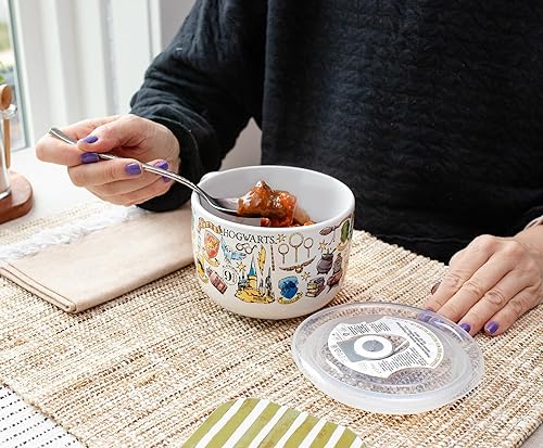 Miniatura 8 de Harry Potter Hogwarts Destination - Tazón de cerámica para sopa con tapa ventilada y asa para helado, cereales, bebidas, capacidad para 24 onzas
