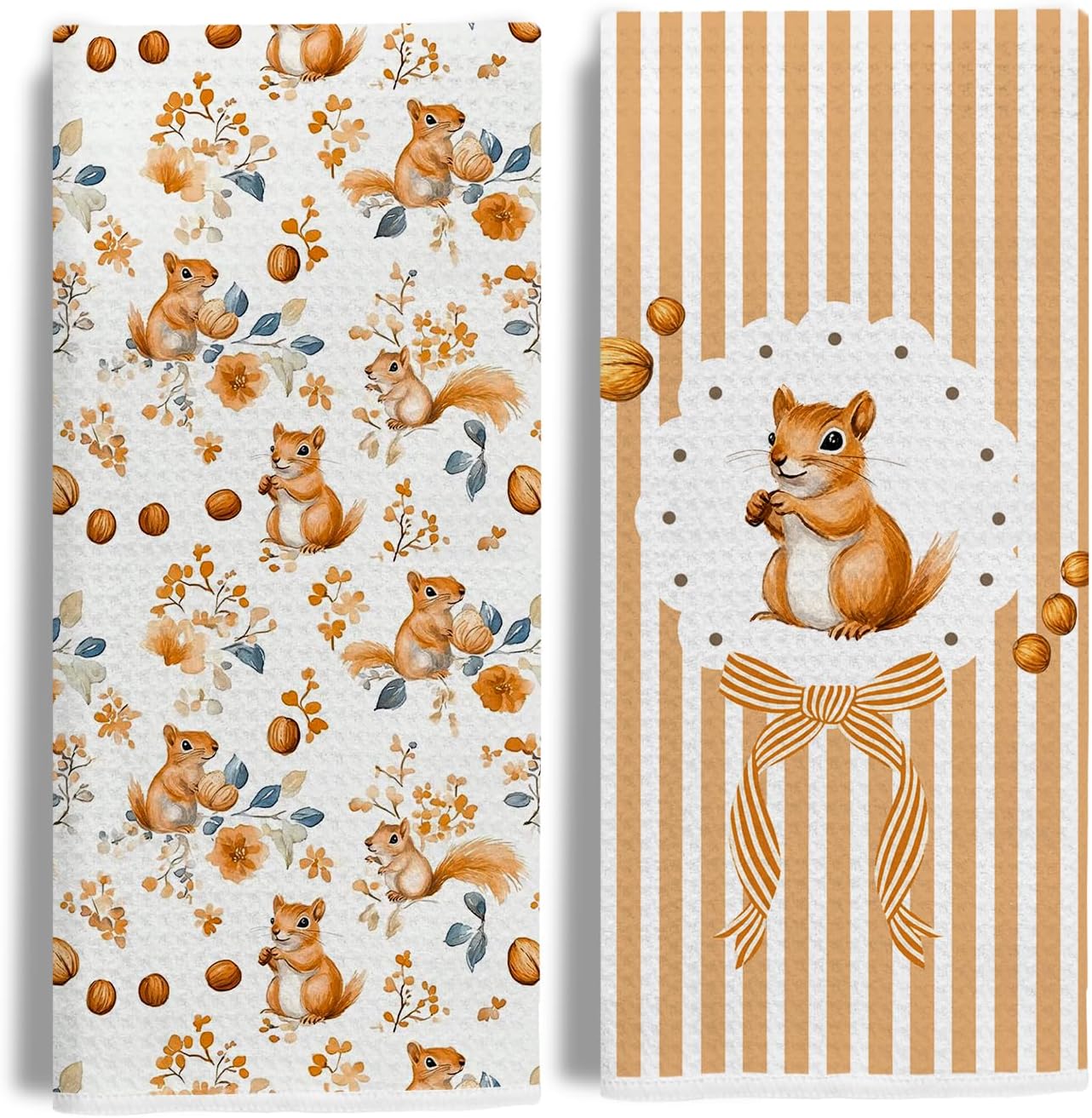 Squirrel Kitchen Hand Towels Set of 2, Fall Woodland Decor 16x24 Inch | A charming seasonal gift for squirrel lovers, nature enthusiasts, housewarmings,and fall celebrations.