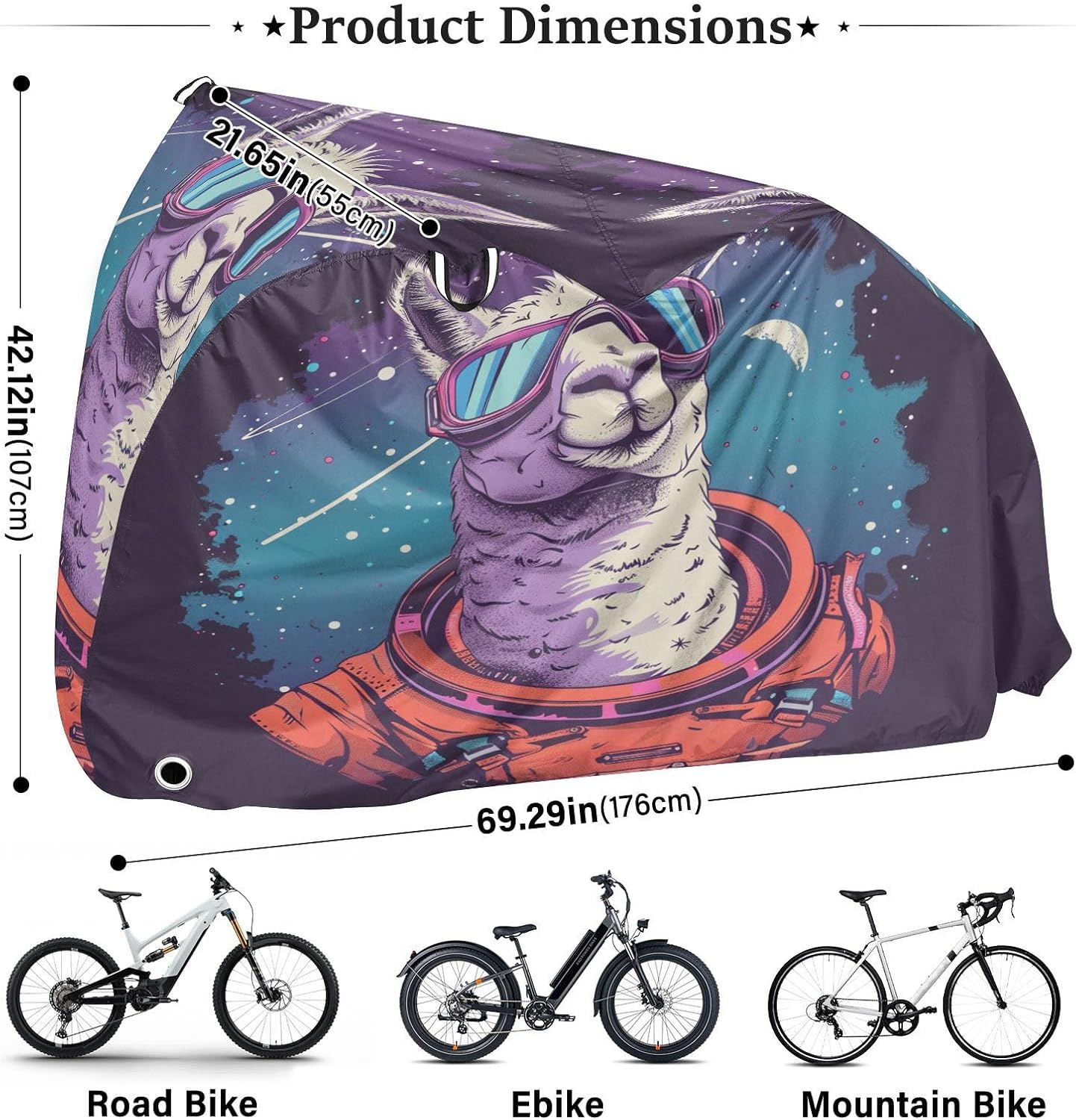 ALAZA Llama Space Polka Dots Bike Cover Waterproof Outdoor Ebike Bicycle Covers Tarp Protection for 1/2 Bikes, Sun UV Dust Wind Proof