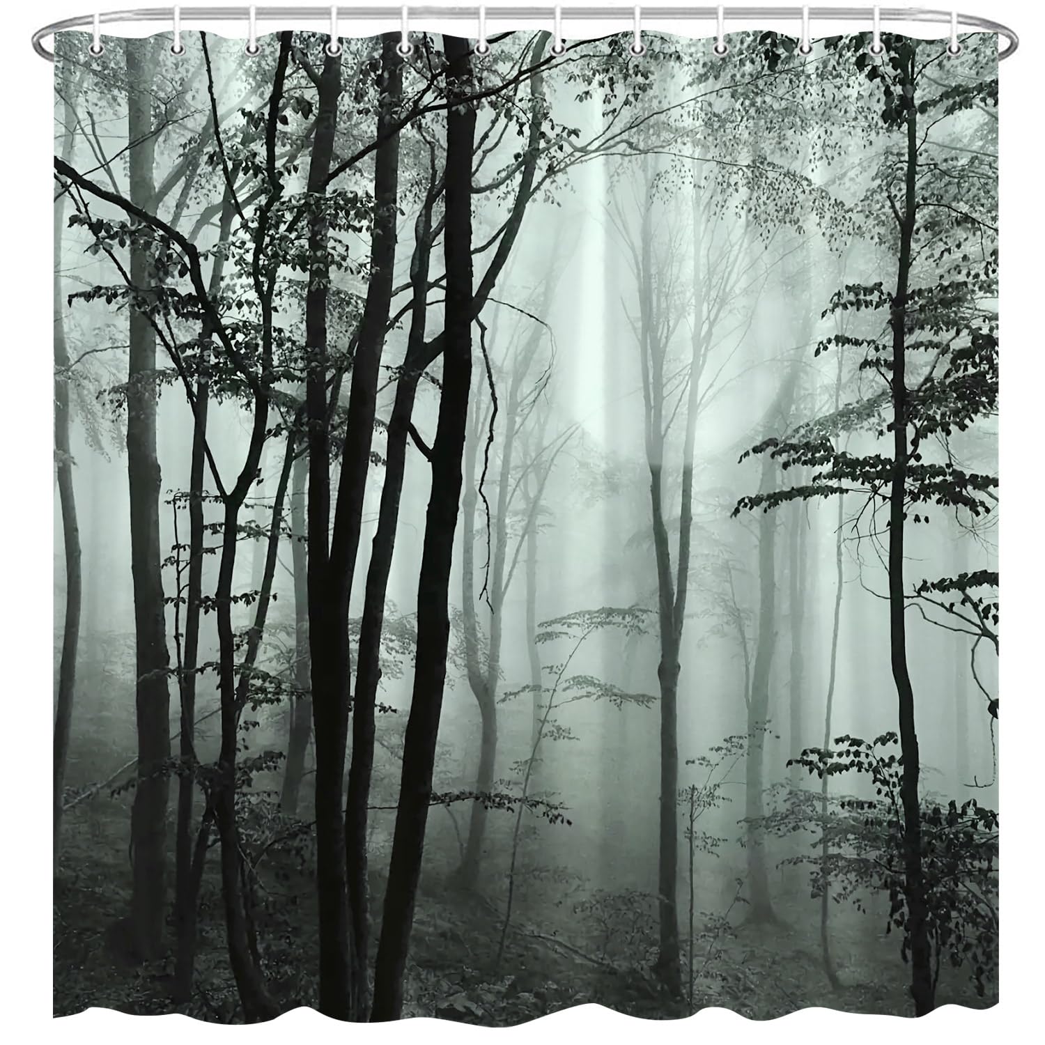 BCNEW Forest Shower Curtain Black and White Woods Heavy Foggy Abstract Gothic Gross Shadow Dark Landscape Gray Art Printed Polyester Fabric Bathroom Decor Set 86×70 Inch with Hook