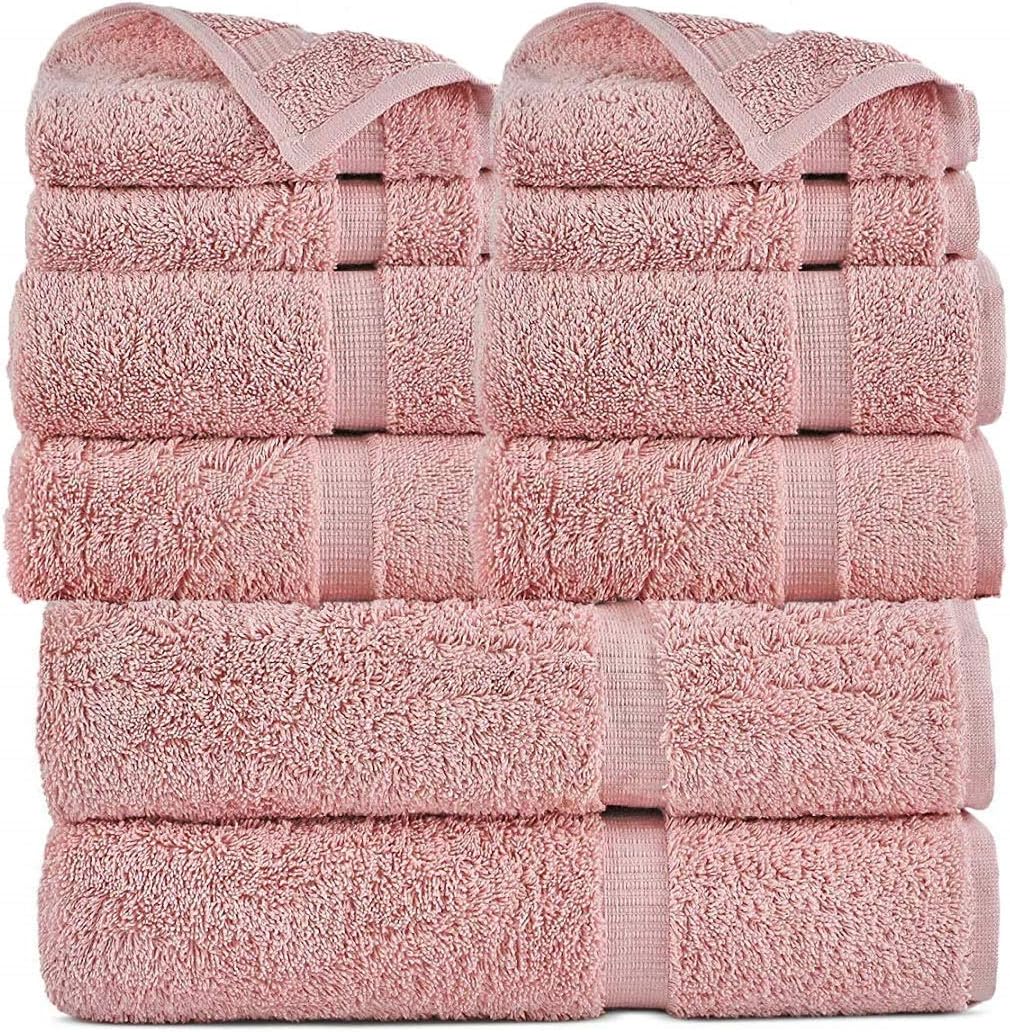 FTB Classic Turkish Luxury Hotel & Spa Bath Towel Set 10 Piece Towels (Pink)
