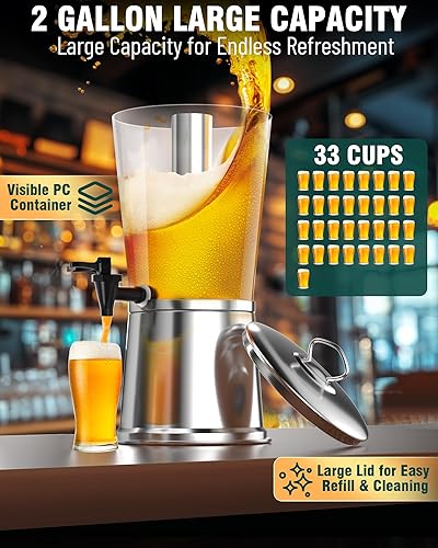 Miniatura 5 de WantJoin Dispensador de bebidas con soporte, dispensador de bebidas para fiesta, dispensador de tarro de agua de acero inoxidable con recipiente de