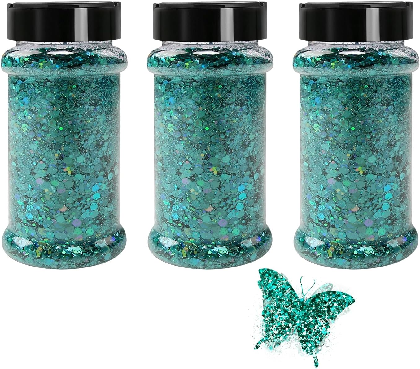 Teal Holographic Chunky Glitter, 6oz Craft Glitter Shaker, Cosmetic Grade Body Glitter Bulk for Resin, Nails, Makeup, DIY Crafts