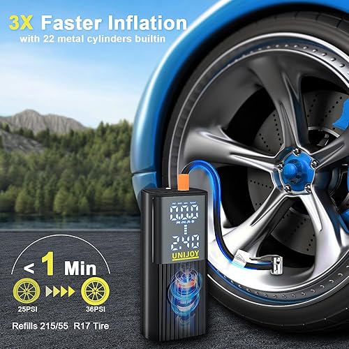 Miniatura 2 de Compresor de aire portátil para inflador de neumáticos Bomba de neumáticos de coche 3 veces más rápida 180PSI con pantalla dual - Bomba de aire
