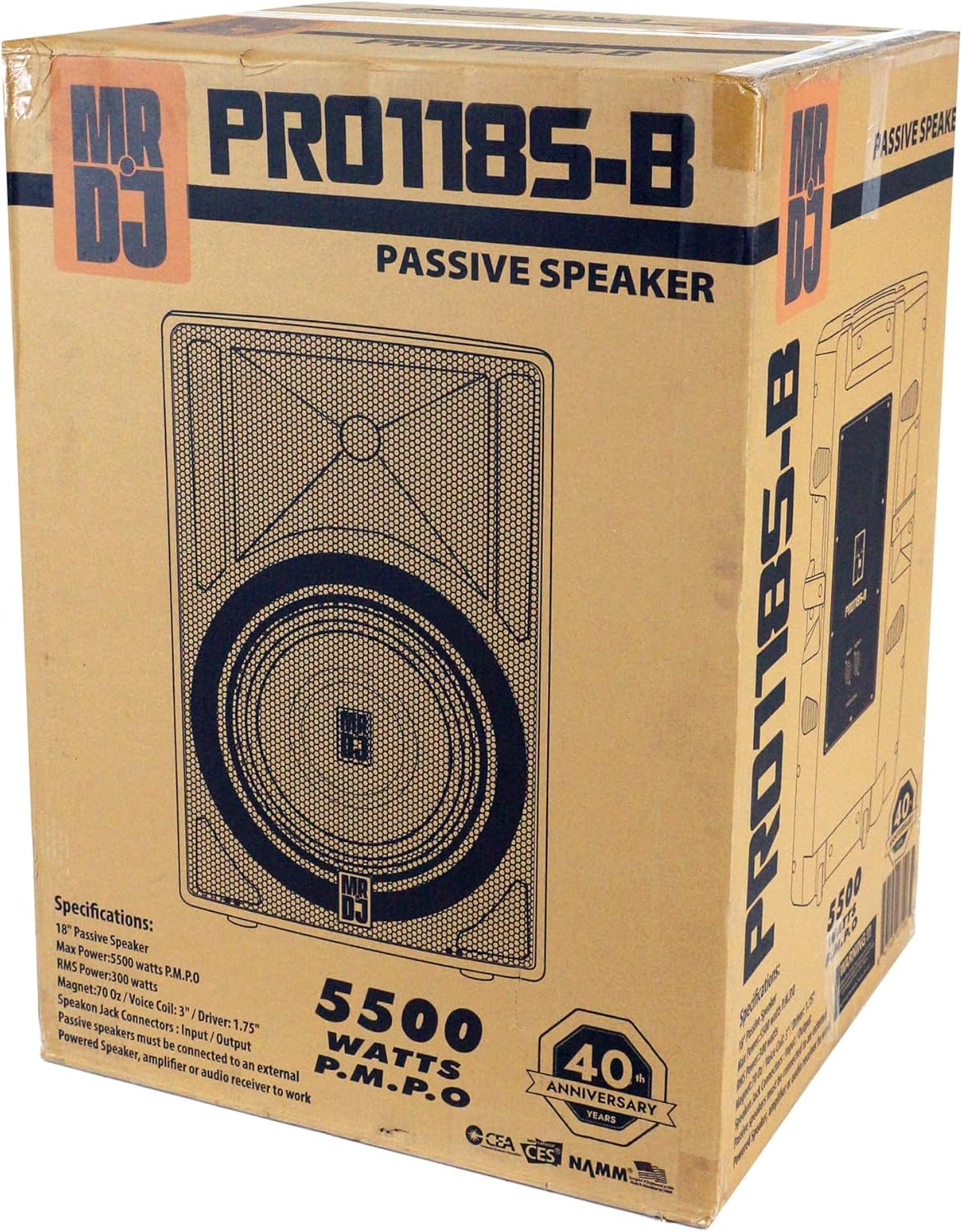 Mr. Dj PRO118S-B Powerful PRO PA DJ Single 18" Full Range Passive Speaker (Black)