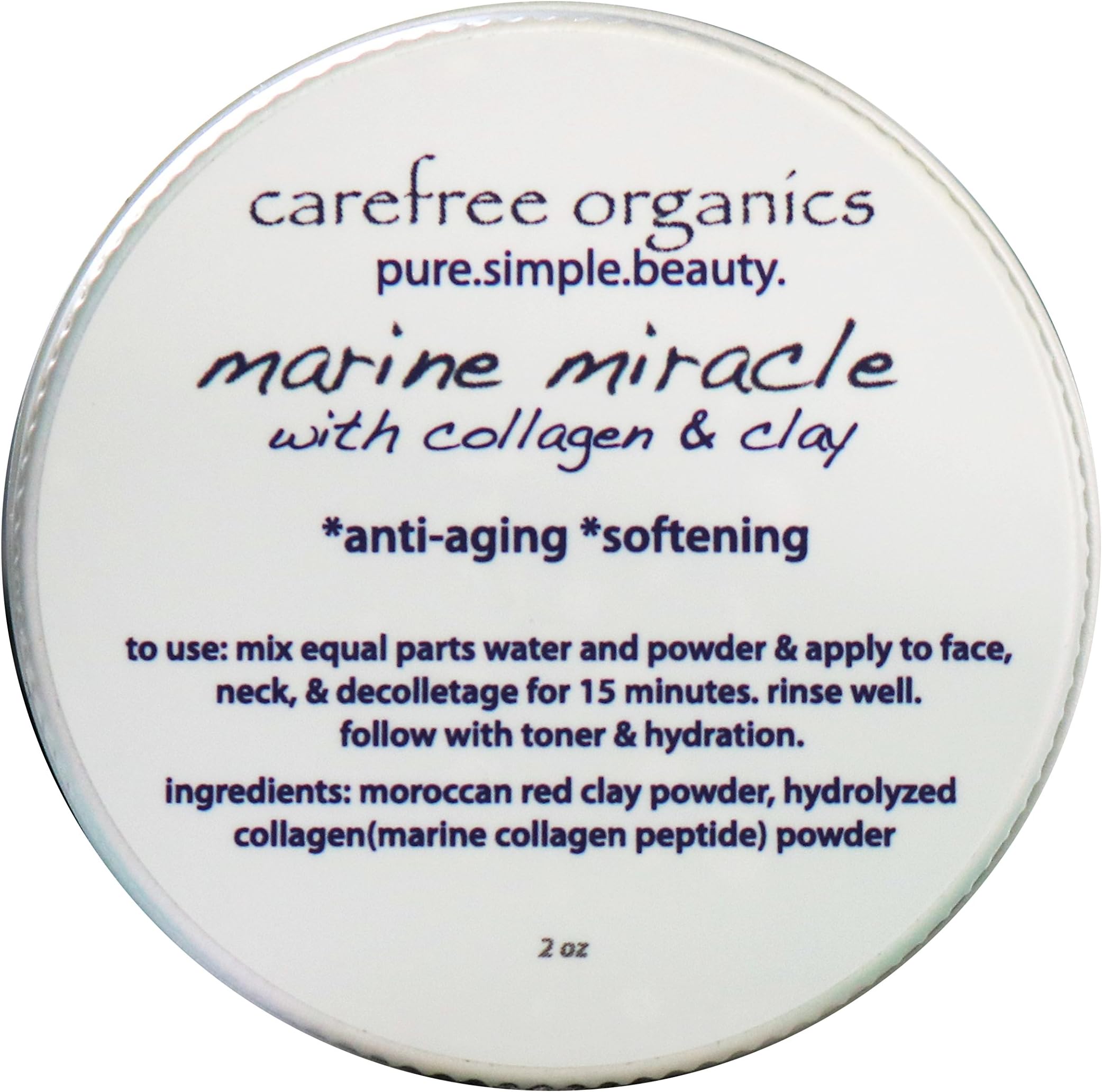 Carefree Organics Marine Miracle, a collagen powder clay mask, 2 oz