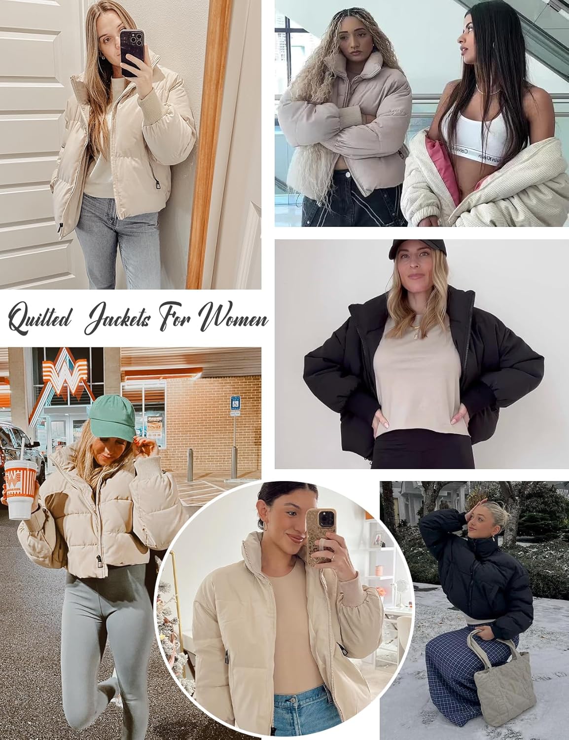 Flygo Winter Cropped Puffer Jacket Coats for Women 2025 Short Warm Quilted Jackets Outerwear with Pockets - Image 7