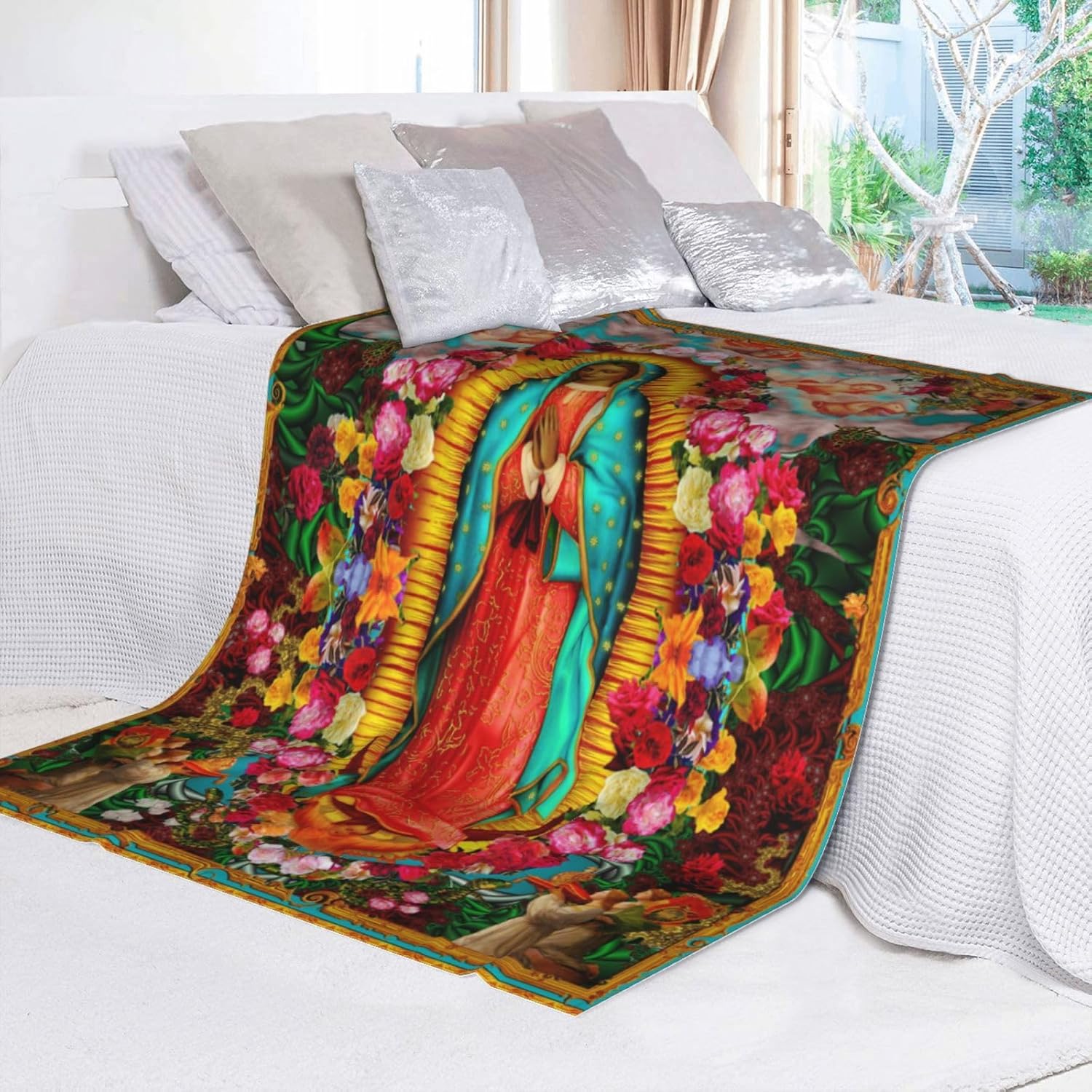 Our Lady of Guadalupe Virgin Mary Bed Blanket Throw/Queen Size Lightweight Blanket Warm Blanket for Car, Camping, Bed, Sofa, Travel and Cold Nights