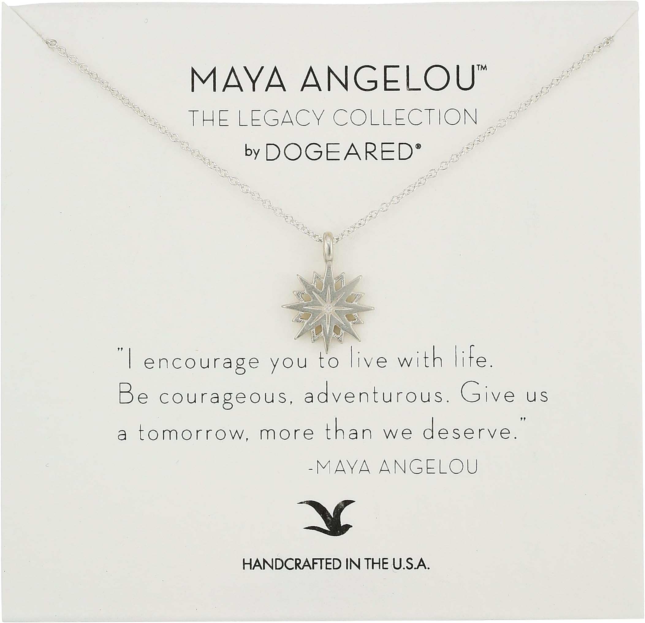 Dogeared Maya Angelou 2.0 "I Encourage You to Live with Life. Cutout Starburst Pendant Necklace