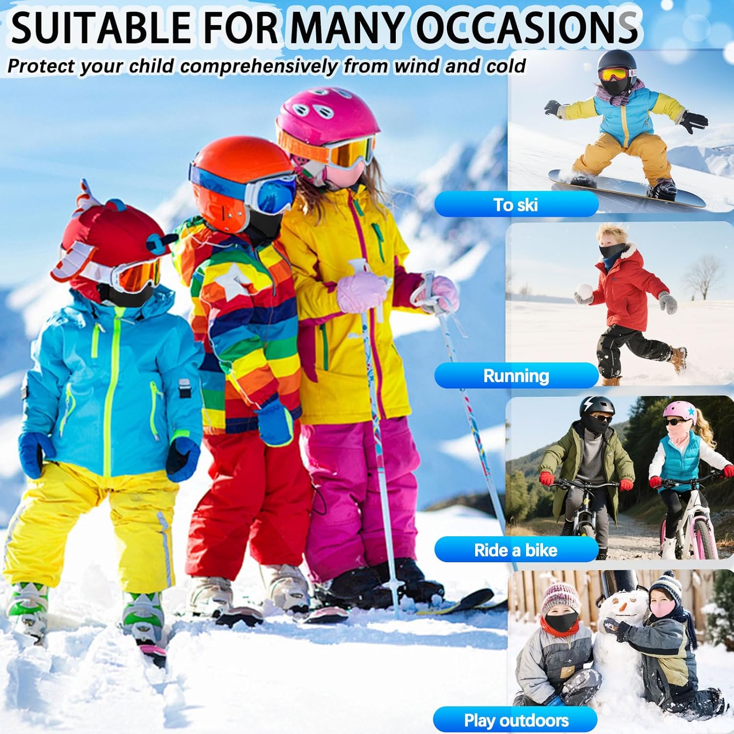 Kids Balaclava Ski Mask for Skiing Cycling, Cold Weather Neck Warmer Windproof Thermal Face Mask for Boys/Girls - Image 6