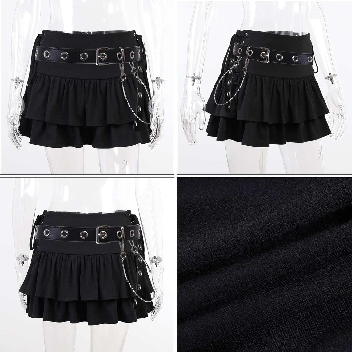 Womens Gothic Skirt Y2k 2000s Girl Mall Goth Punk Skirts High Waist Lace-Up Ruffle Fairy Grunge Mini Skirts - Image 4