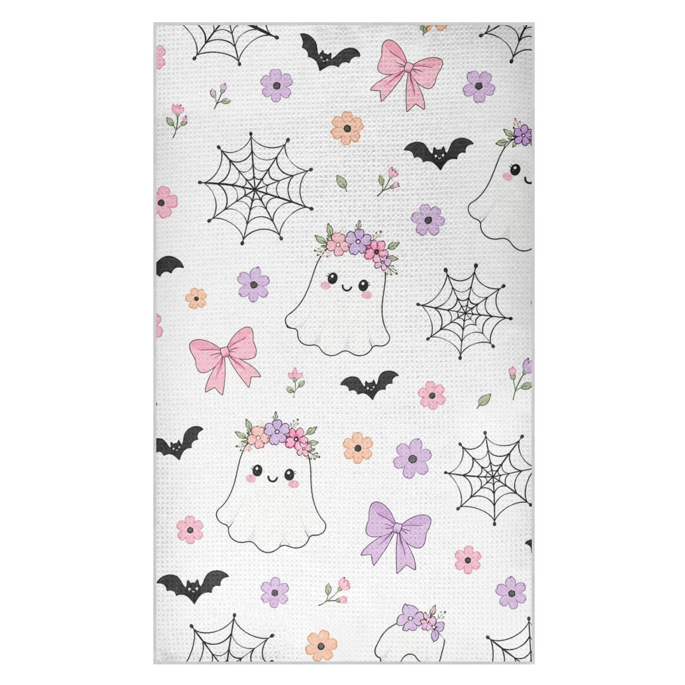 Kutsu Ghosts Waffle Weave Kitchen Towels Absorbent Quick Drying Dish Towels for Kitchen, Decorative Tea Towel, 18x30 in