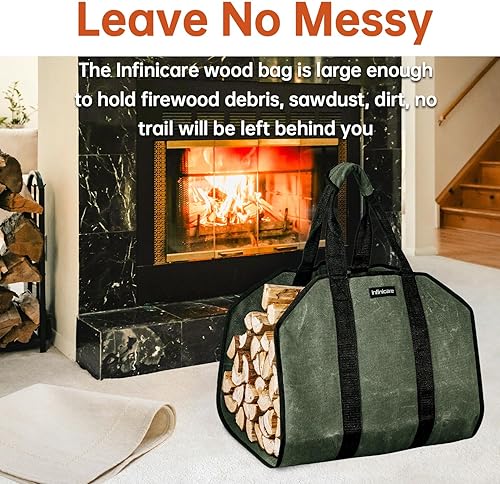 Miniatura 27 de Transportadores de leña con asas, bolsa de lona resistente para leña con asas, transportador de madera duradero para leña, adecuado para chimenea