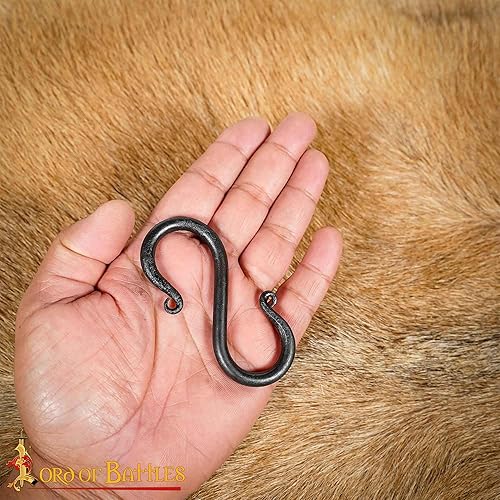 Miniatura 8 de Lord of Battles Juego de 10 ganchos de hierro vikingo en forma de S para colgar en hierro, accesorio de camping, forjado a mano, acabado negro,