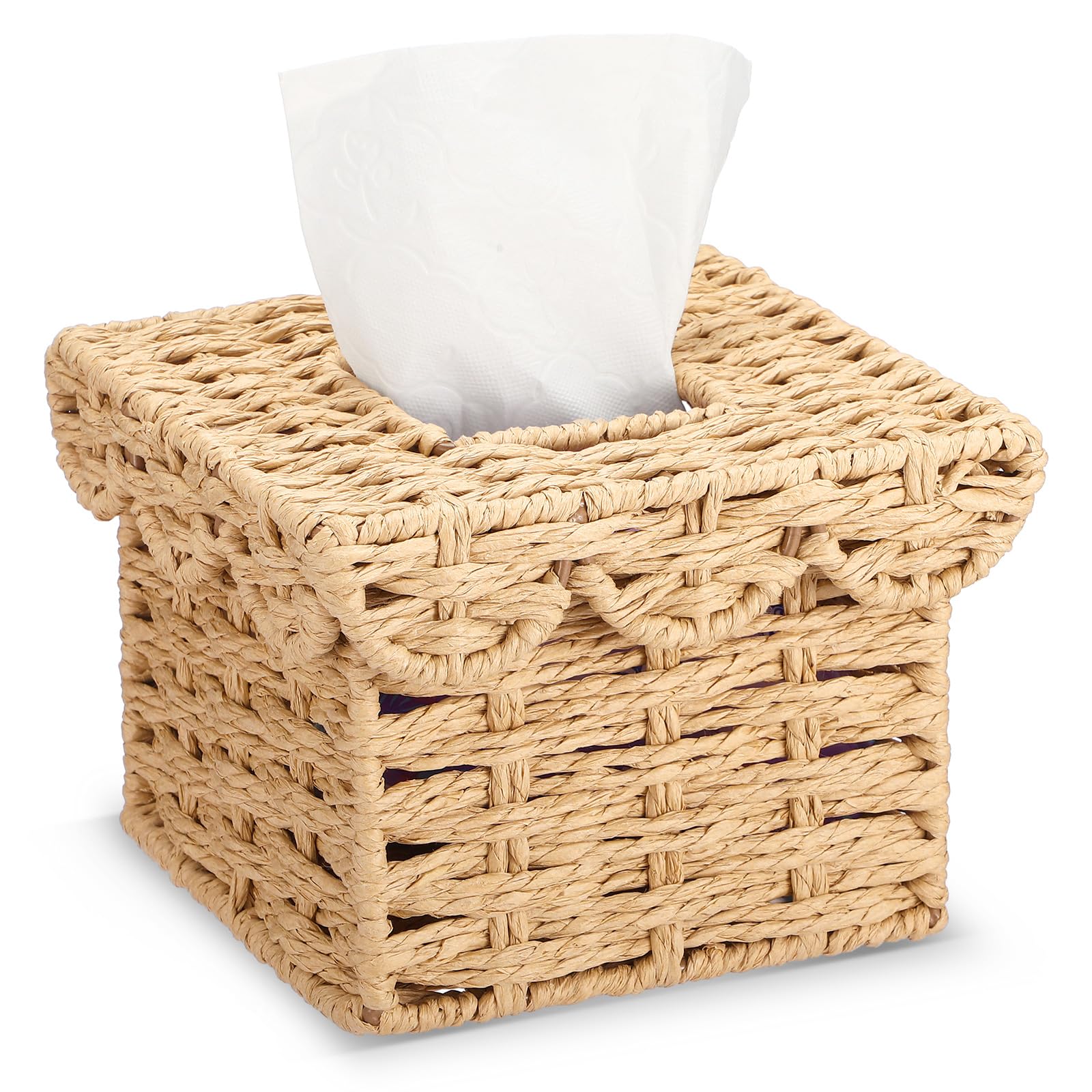 Mifoci Rectangular Paper Rope Tissue Box Cover Woven, 5.7 x 5.7 x 5 Inch