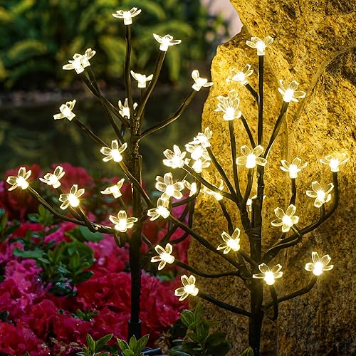 Miniatura 7 de IUEECEN Luces solares decorativas de jardín, luces solares para exteriores, impermeables, paquete de 6, 120 luces solares LED de flores, decoración
