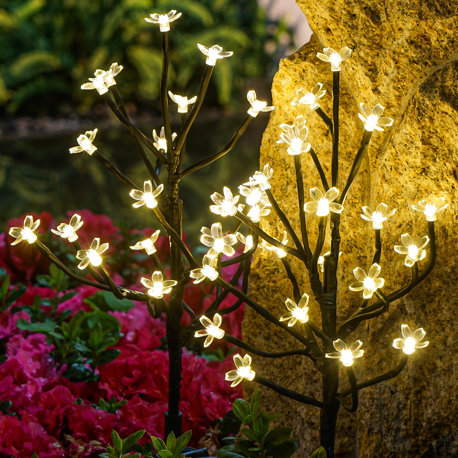 Luci solari da giardino impermeabili, luci solari decorative per esterni, confezione da 4, 80 LED a energia solare, decorazione da giardino, luci per cortile, sentiero, prato, esterni
