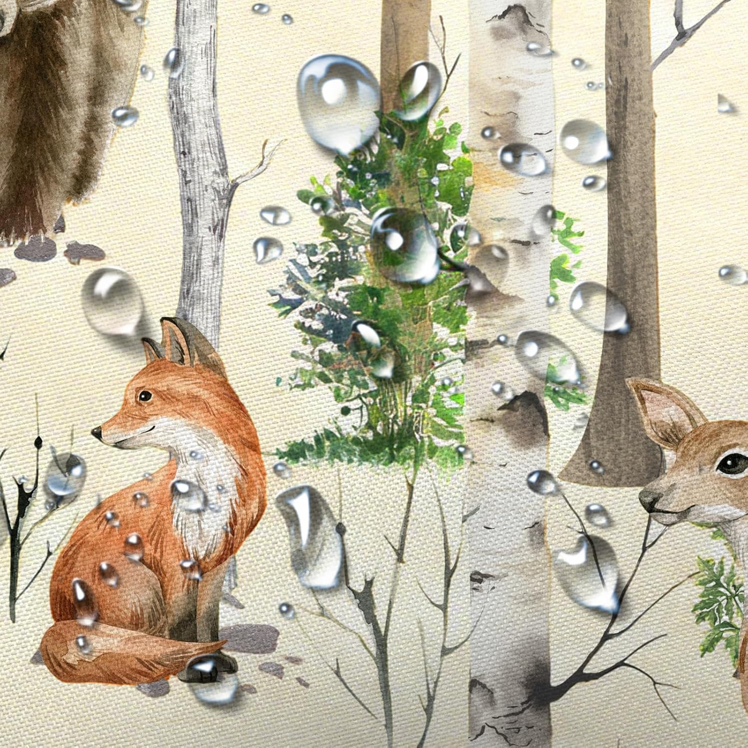 JAWO Rustic Forest Shower Curtains, Lodge Cabin Woodsy RV Shower Curtain, Wildlife Animals Woodland Campers Camping Bathroom Set with Hooks, 72X78 Inch, Beige