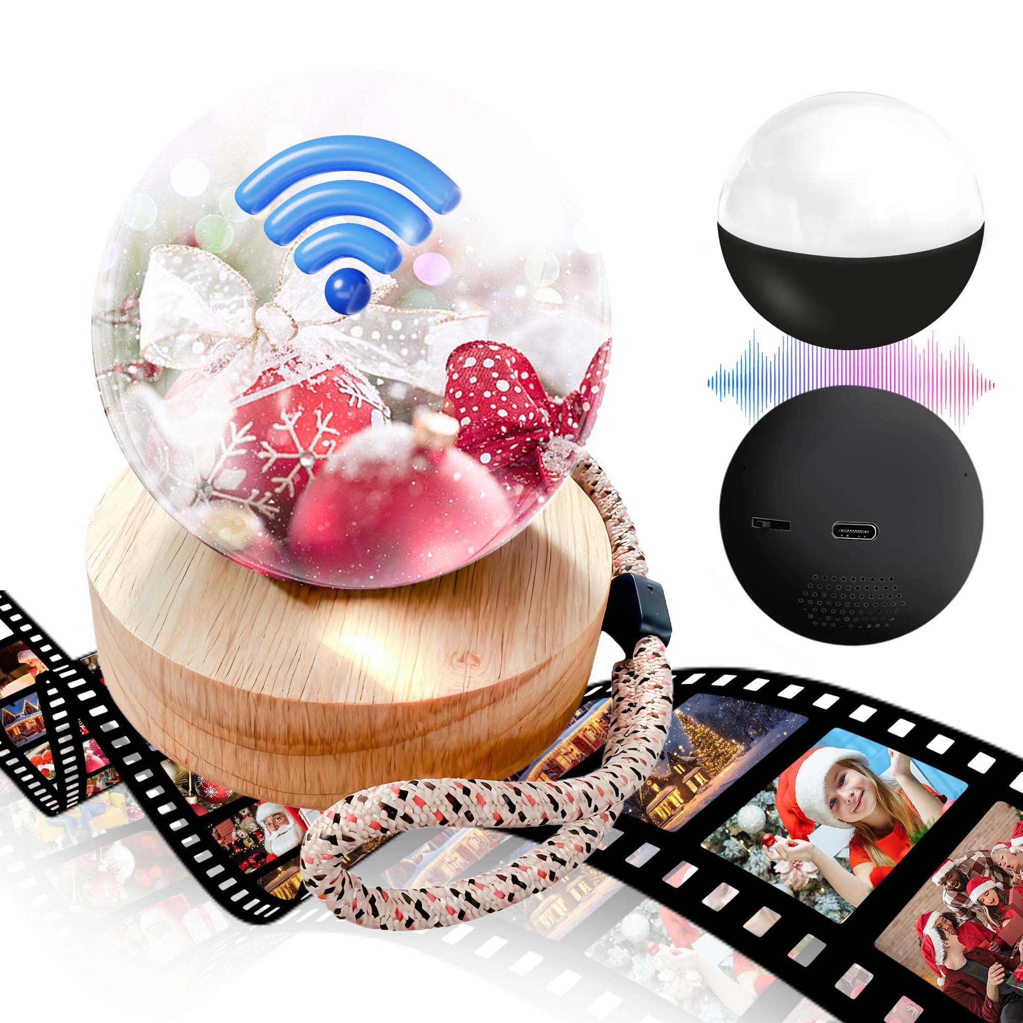 2.7" Custom Crystal Ball Video Player,Memory Sphere Ornament, Memory Orb Custom Video Sphere, Personalized Uploadable Videos &amp; Photos, USB Rechargeable Crystal Ball Video Player for Gifts(Black)