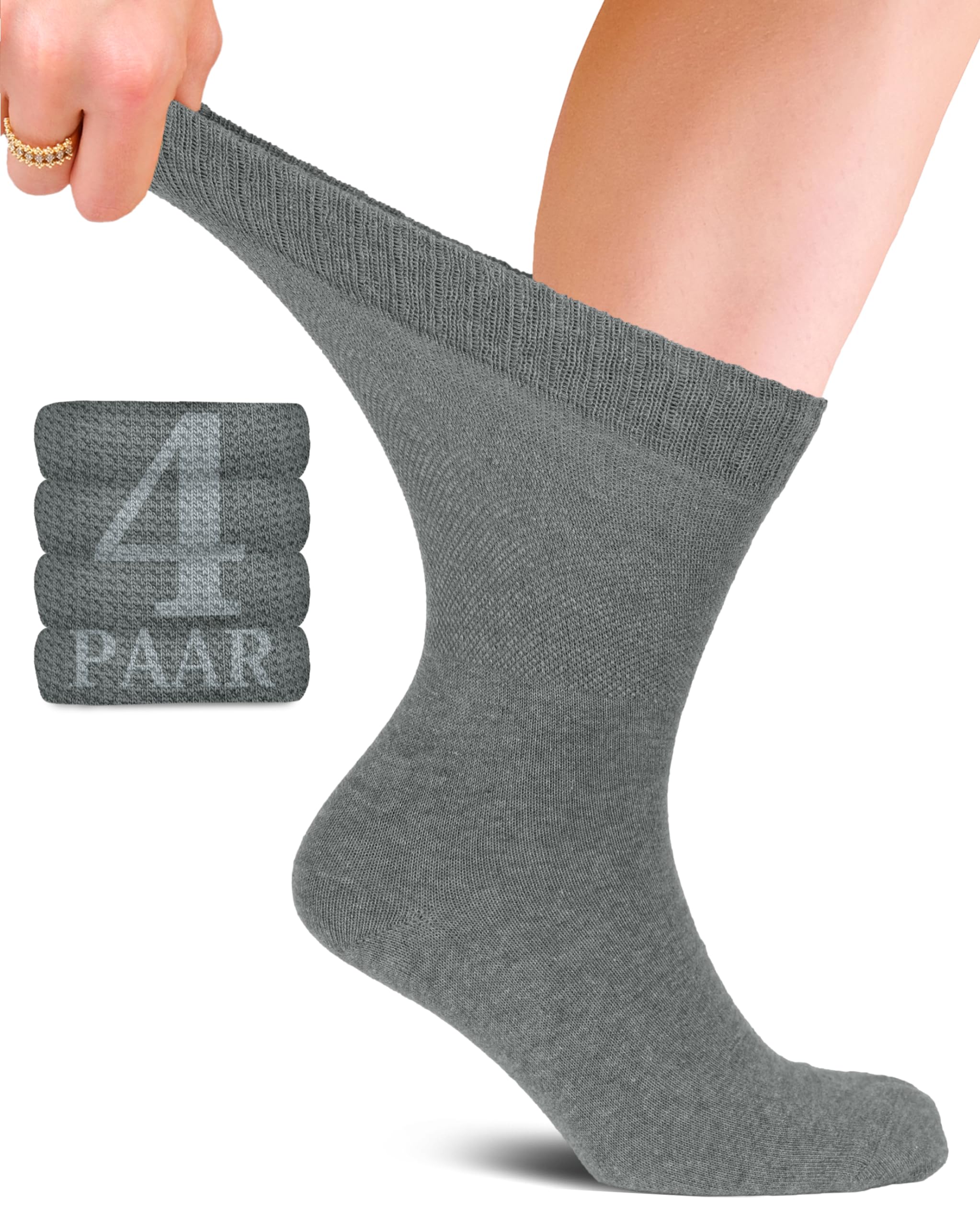 Fiera Besa Diabetiker Unisex Baumwollsocken mit Komfortbund: Nahtlos für Alltags- und Businessgebrauch; Ideal für Herren und Damen; 4 Paar
