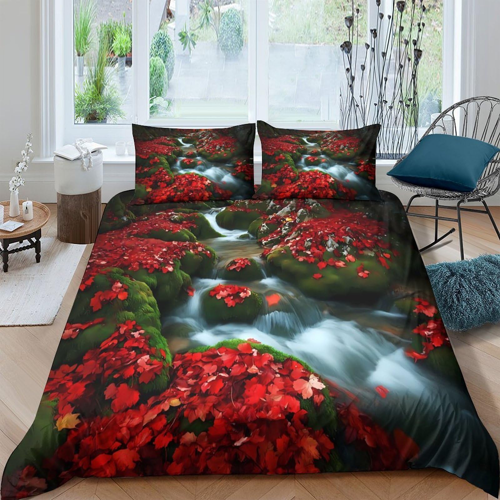 Housse de couette forêt motif nature 3D en microfibres pour lit simple 140x200cm