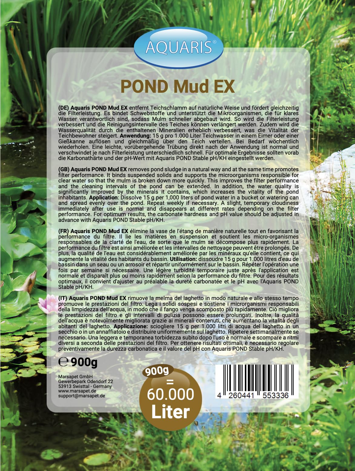 Aquaris Pond Mud EX - 900g. Productos para el Cuidado del Estanque para Peces de Estanque. Elimina el Lodo del Estanque de Forma Natural. Mejora la Calidad del Agua y Reduce Las Algas.