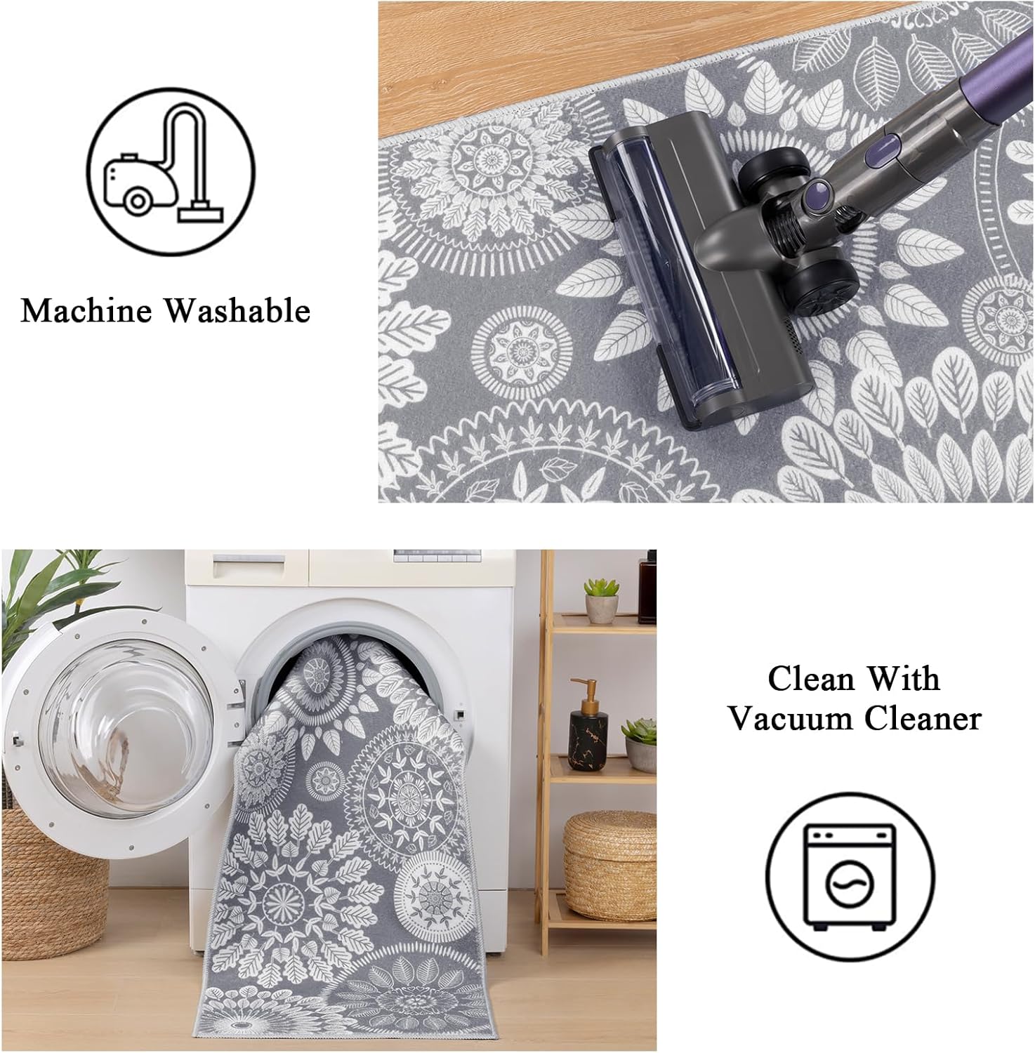 Bsmathom Boho Kitchen Rug Mat Sets 3 Piece, Farmhouse Non Slip Kitchen Rug Runner, Washable Non Skid Kitchen Rugs, Bohemian Kitchen Floor Mat for Hallway Entryway Laundry Room