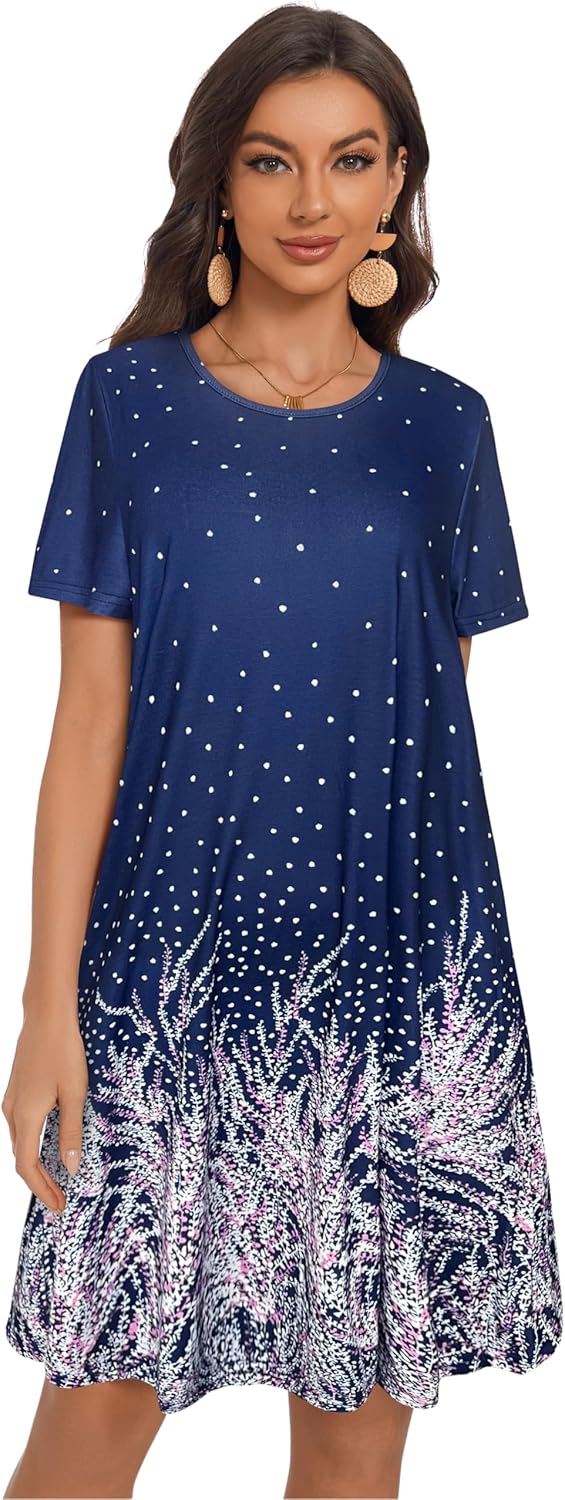 My Sky Summer Dresses for Women 2026 Casual Short Sleeves Tshirt Flowy Beach Plus Size Sundress with Pockets - Image 2