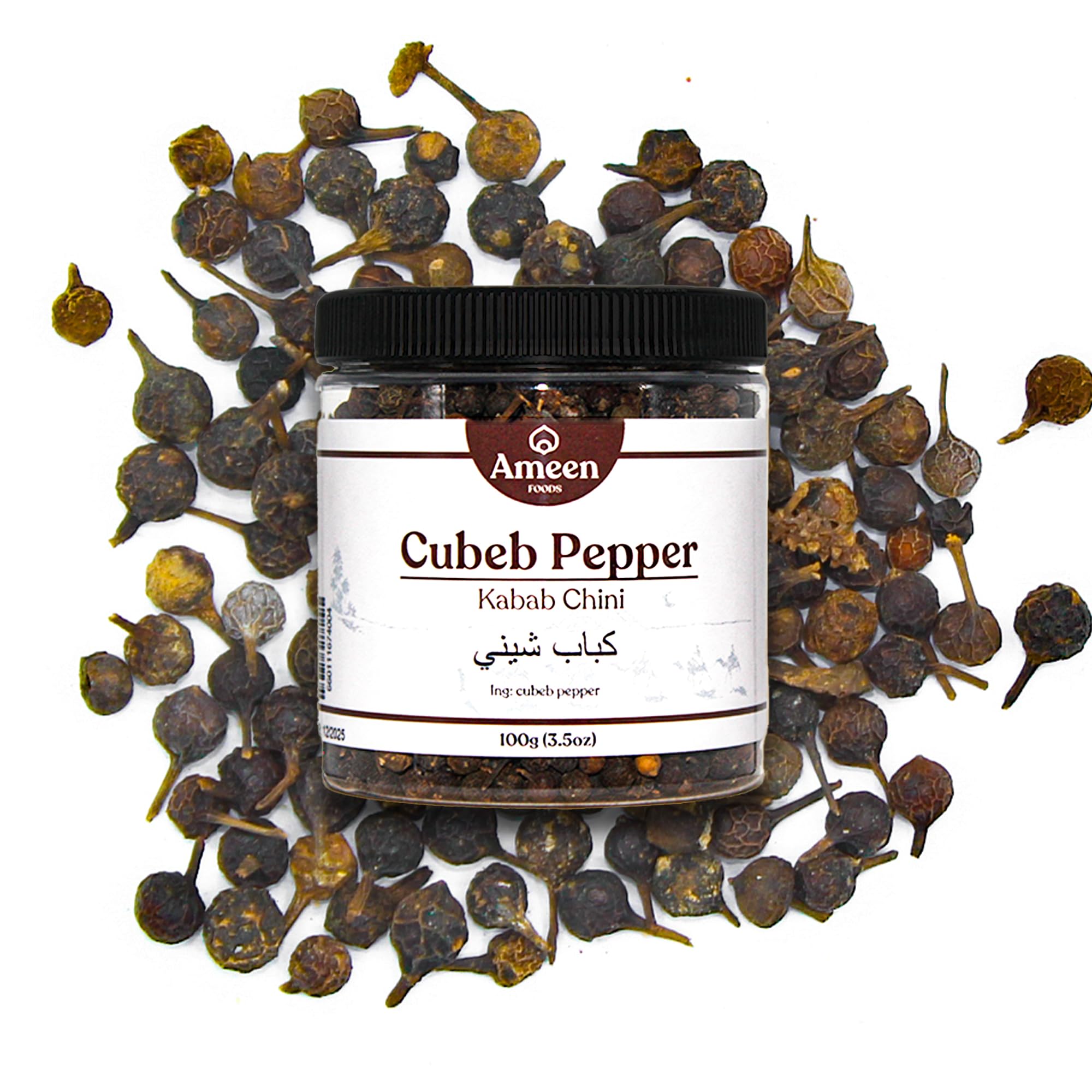 Ameen Foods | Whole Cubeb Peppercorns, 100g (3.5 oz) Jar - Exotic and Aromatic, Perfect for Seasoning, Cooking, and Enhancing Flavors with Unique Pepper Notes