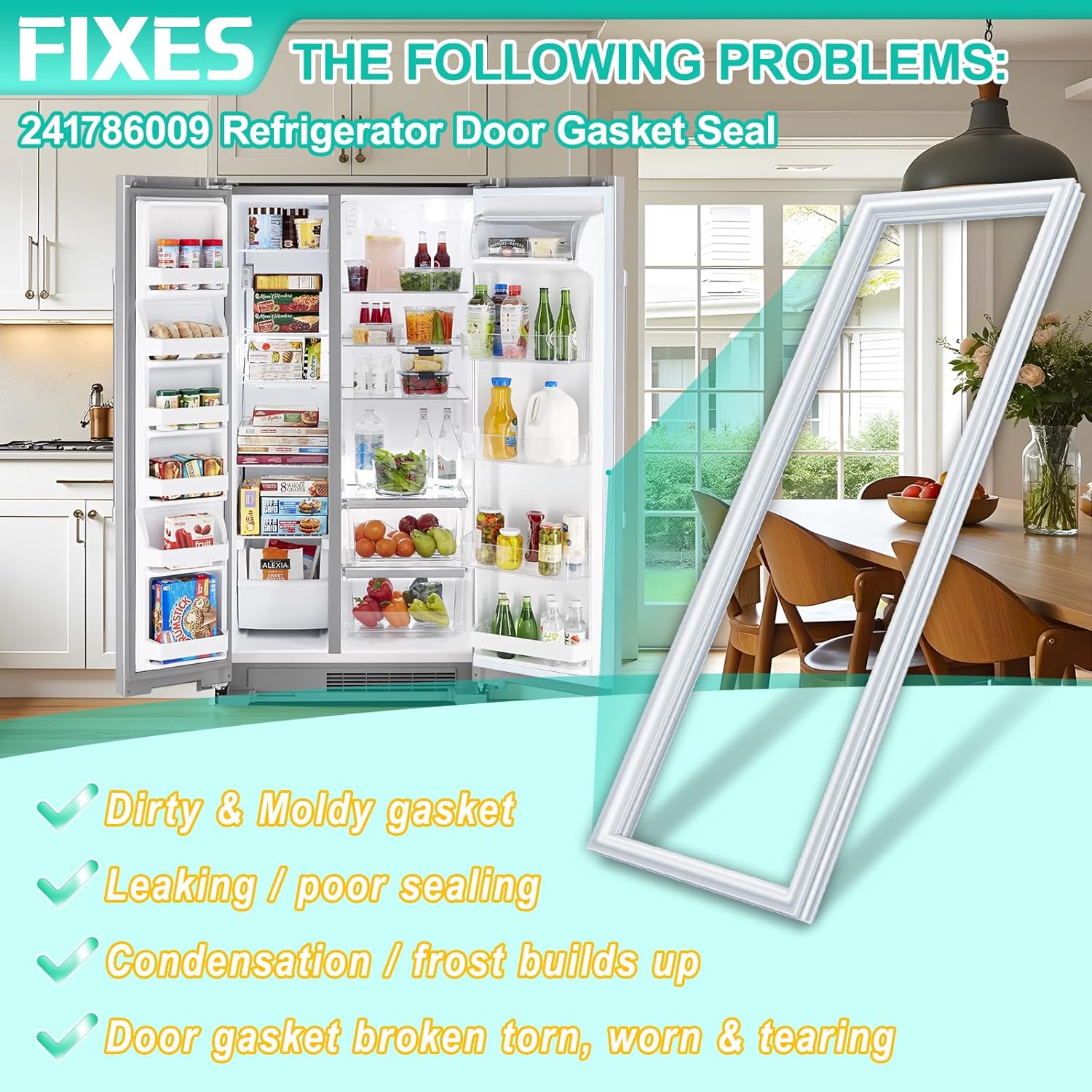 Upgraded 241786009 Refrigerator Door Gasket Compatible with Frigidaire Refrigerator 241786013 Freezer Door Seal Replacement Parts 241569805 5304439531 7241786001 Kenmore Fridge Door Seal Gasket