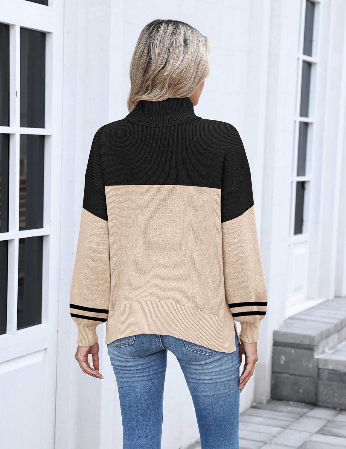 Zeagoo Women's Turtleneck Sweater 2025 Fall Winter Chunky Knit Sweaters Casual Side Slit Pullover Jumper Top - Image 5