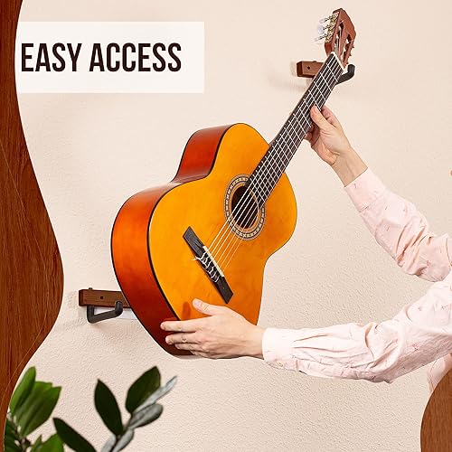 Miniatura 3 de Percha horizontal para guitarra inclina y muestra tu guitarra, ukelele, bajo, guitarra eléctrica, banjo en ángulo con estilo, Paquete de 2 caoba